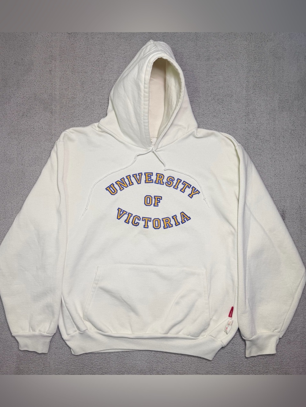 Vtg University Of Victoria Hoodie Men’s Large Cream Canada 13oz Heavyweight UVic